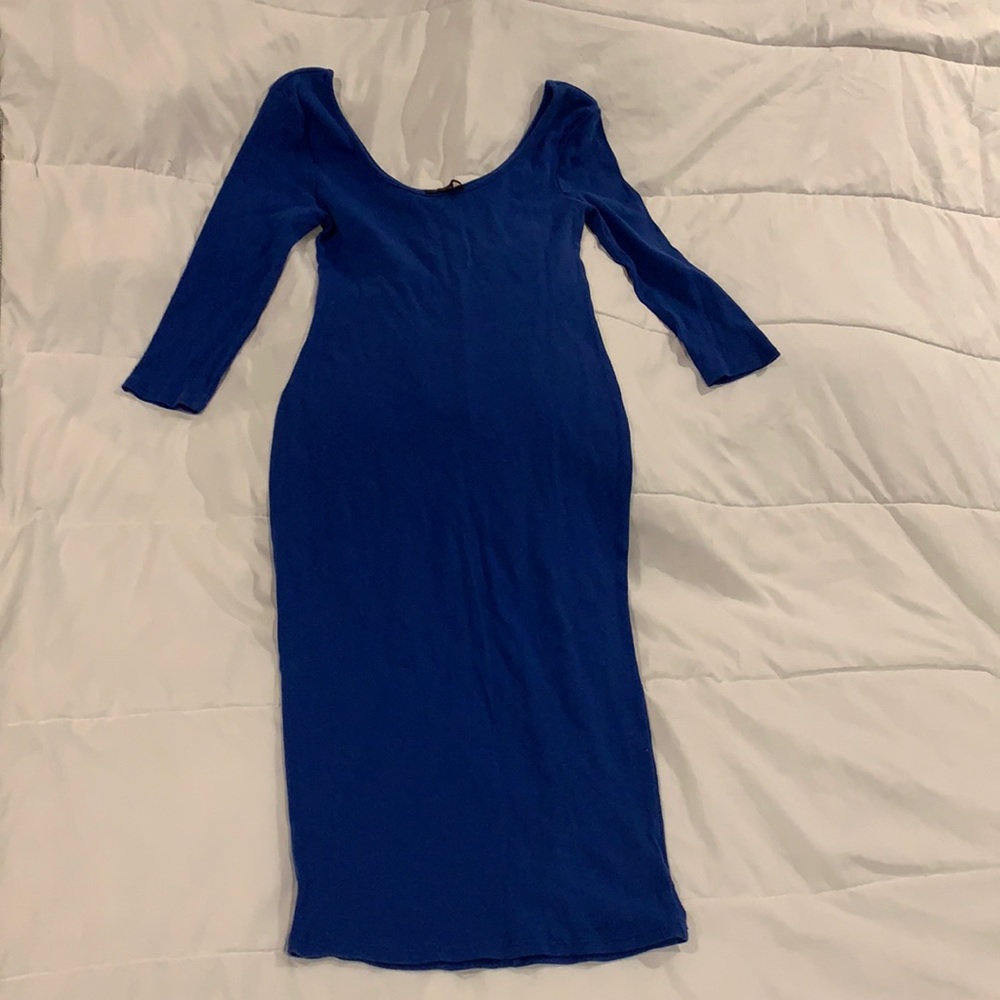 Royal blue stretchy midi pencil dress off shoulder